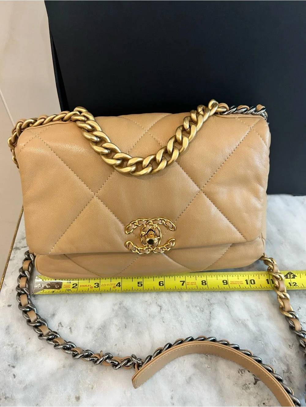 Like New! CHANEL 19 matelasse small Flap Bag with gold & silver chain FULL SET